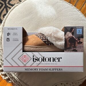 Isotoner Brown and Cream Memory Foam Slippers